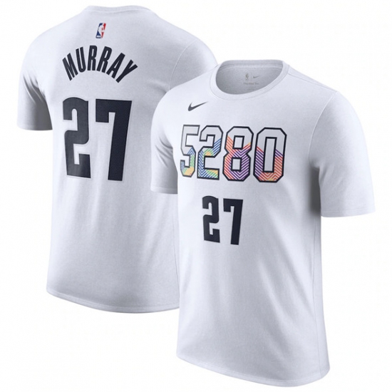 Men's Denver Nuggets 27 Jamal Murray White 2024-25 City Edition Name & Number T-Shirt
