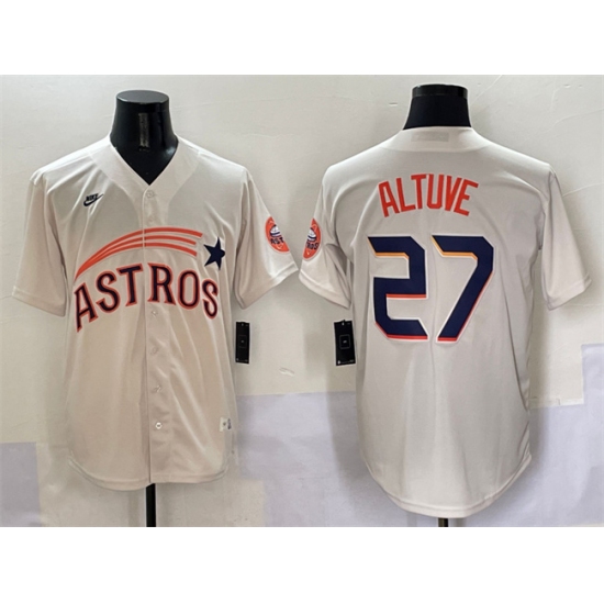 Men's Houston Astros 27 Jose Altuve Cream Throwback Cooperstown Collection Limited Stitched Baseball Jersey