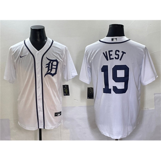 Men's Detroit Tigers 19 Will Vest White Cool Base Stitched Baseball Jersey