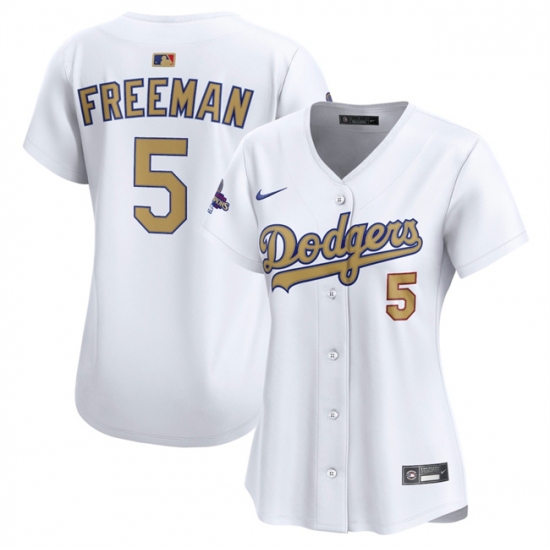Women's Los Angeles Dodgers 5 Freddie Freeman White 2025 Gold Collection Limited Stitched Baseball Jersey(Run Small)