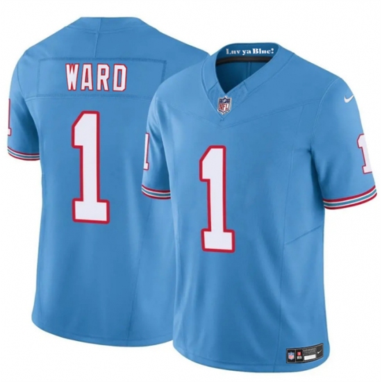 Men's Tennessee Titans 1 Cameron Ward Blue 2025 Draft F.U.S.E. Throwback Vapor Limited Football Stitched Jersey