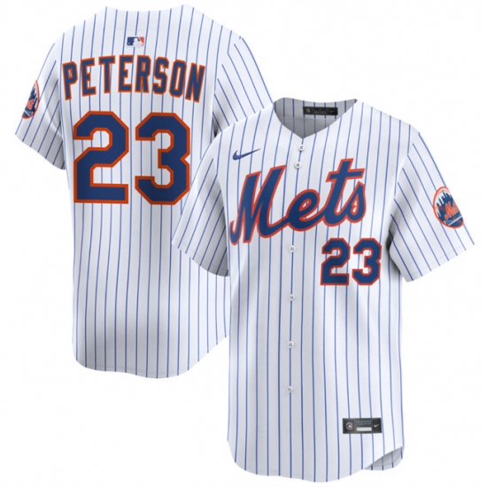 Men's New York Mets 23 David Peterson White 2025 Home Limited Stitched Baseball Jersey