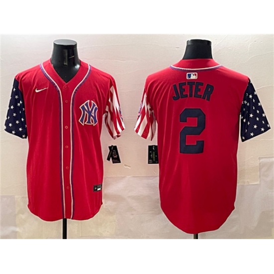 Men's New York Yankees 2 Derek Jeter Red American Style Limited Stitched Baseball Jersey