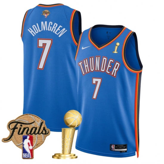 Men's Oklahoma City Thunder 7 Chet Holmgren Blue 2025 Finals And Finals Champions Icon Edition Stitched Basketball Jersey