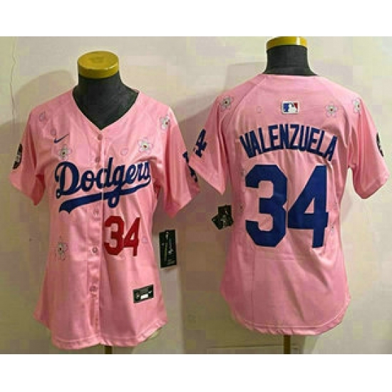 Women's Los Angeles Dodgers 34 Fernando Valenzuela Pink 2025 Tokyo Series Limited Stitched Jersey