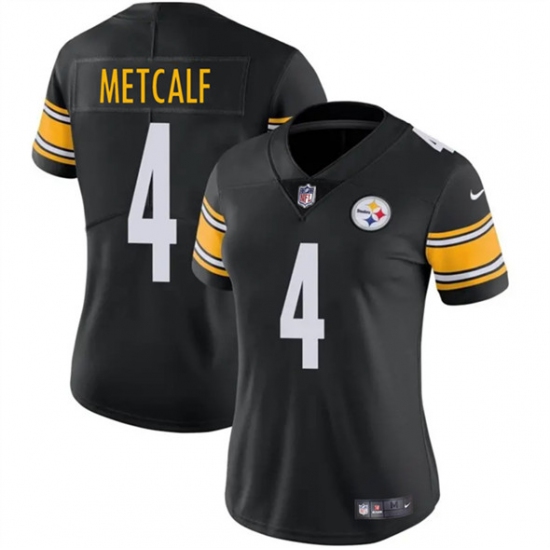 Women's Pittsburgh Steelers 4 DK Metcalf Black 2025 Vapor Football Stitched Jersey(Run Small)