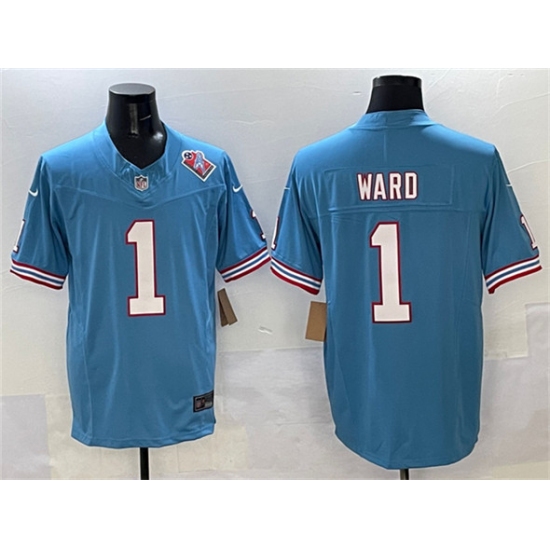 Men's Tennessee Titans 1 Cameron Ward Blue 2025 Draft F.U.S.E. 1997 Throwback Vapor Limited Football Stitched Jersey