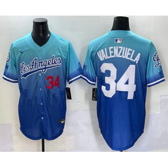Men's Los Angeles Dodgers 34 Fernando Valenzuela Blue 2025 City Connect Limited Stitched Jersey