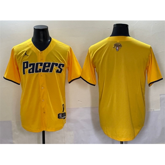 Men's Indiana Pacers Blank Yellow 2025 Finals Vapor Stitched Baseball Jersey