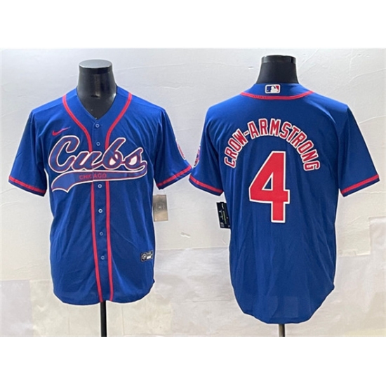 Men's Chicago Cubs 4 Pete Crow-Armstrong Royal Cool Base Stitched Baseball Jersey