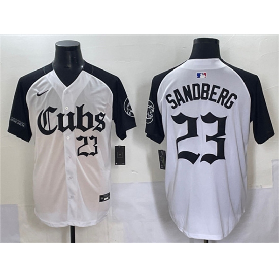 Men's Chicago Cubs 23 Ryne Sandberg White Black 'Gothic North Side Edition' Vapor Premier Limited Stitched Baseball Jersey