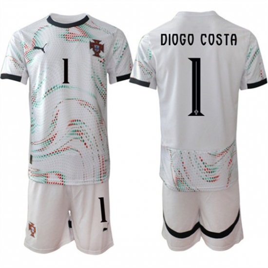 Men's Portugal Team 1 Diogo Costa 2025 White Away Soccer Jersey Suit