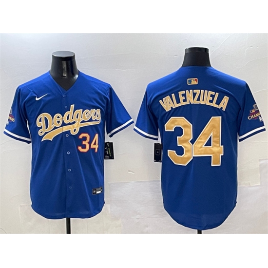 Men's Los Angeles Dodgers 34 Fernando Valenzuela Royal 2025 Gold Collection Limited Stitched Baseball Jersey