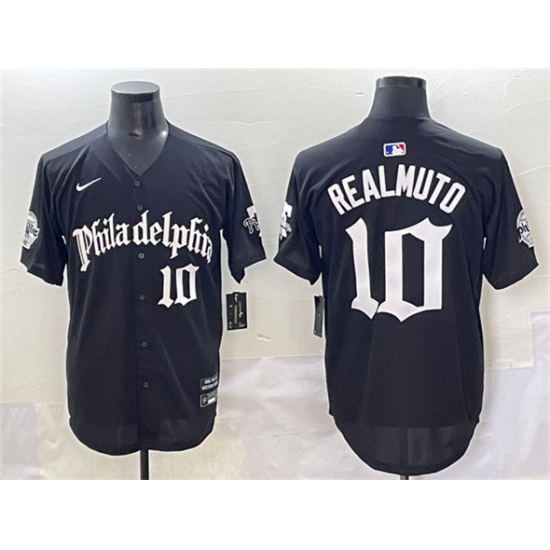 Men's Philadelphia Phillies 10 J.T. Realmuto Black Gothic Vapor Limited Stitched Jersey
