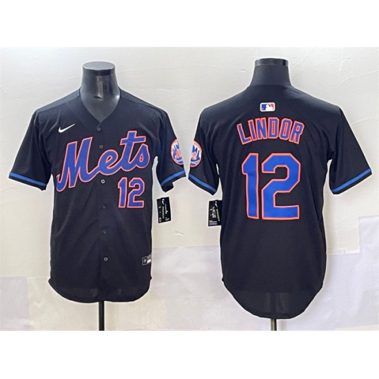 Men's New York Mets 12 Francisco Lindor Black Alternate Limited Stitched Baseball Jersey