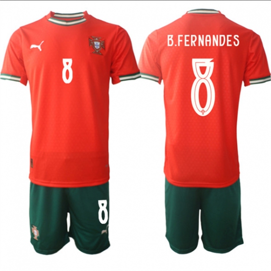 Men's Portugal Team 8 B.Fernandes 2025 Red Home Soccer Jersey Suit
