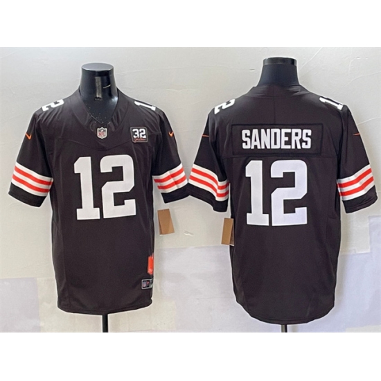 Men's Cleveland Browns 12 Shedeur Sanders Brown 2025 Draft F.U.S.E. With Jim Brown Memorial & Home Vapor Limited Football Stitched Jersey