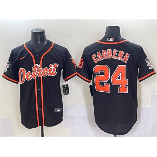 Men's Detroit Tigers 24 Miguel Cabrera Black With Patch Cool Base Stitched Baseball Jersey
