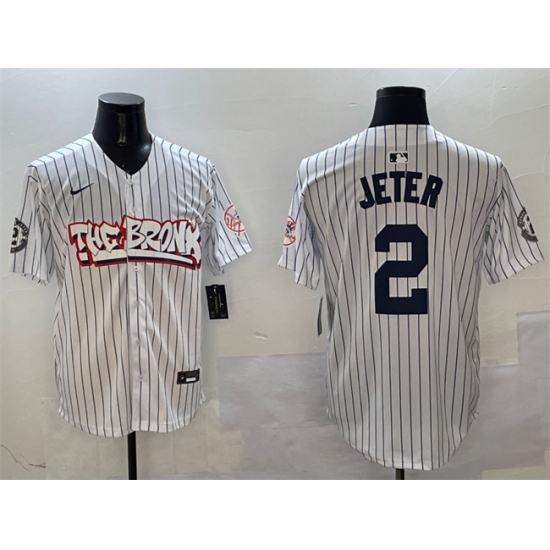 Men's New York Yankees 2 Derek Jeter White Bronx Graffiti Vapor Limited Stitched Baseball Jersey
