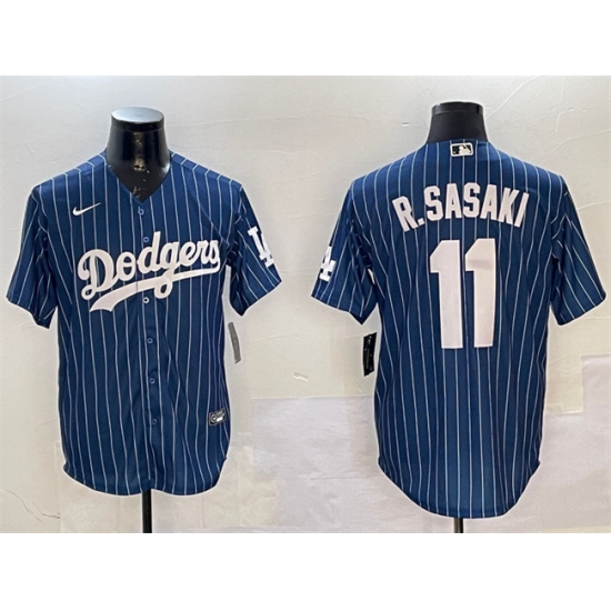 Men's Los Angeles Dodgers 11 Roki Sasaki Navy Cool Base Stitched Baseball Jersey