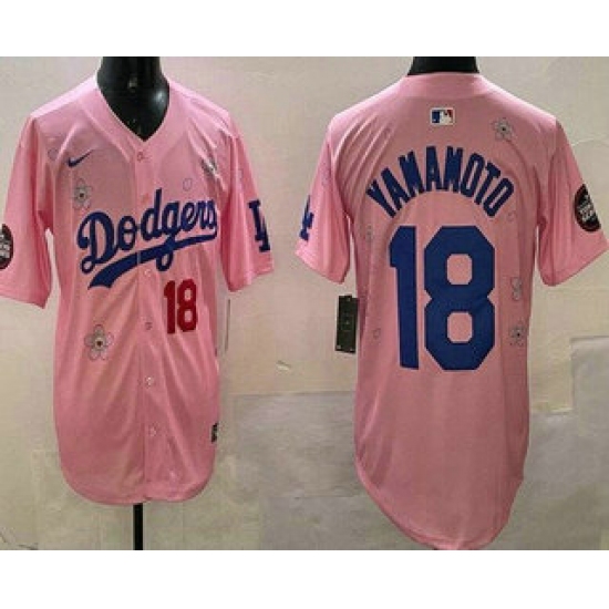 Men's Los Angeles Dodgers 18 Yoshinobu Yamamoto Pink 2025 Tokyo Series Limited Jersey