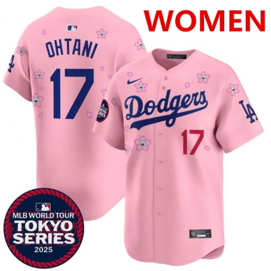 Women's Los Angeles Dodgers 17 Shohei Ohtani Pink 2025 Tokyo Series Limited Stitched Baseball Jersey(Run Small)