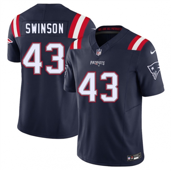 Men's New England Patriots 43 Bradyn Swinson Navy 2025 F.U.S.E. Vapor Limited Football Stitched Jersey