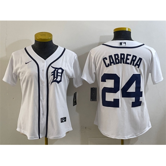 Women's Detroit Tigers 24 Miguel Cabrera White Cool Base Stitched Baseball Jersey(Run Small)