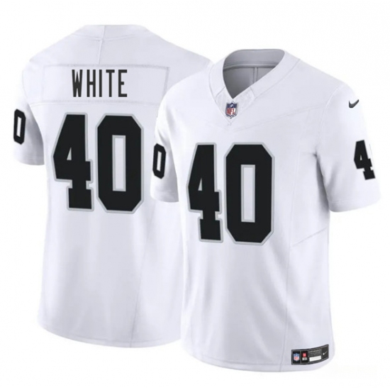 Men's Las Vegas Raiders 40 Devin White White 2025 F.U.S.E. Vapor Football Stitched Jersey