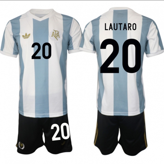 Men's Argentina 20 Lautaro White Blue 2024-25 50th Anniversary Home Soccer Jersey Suit
