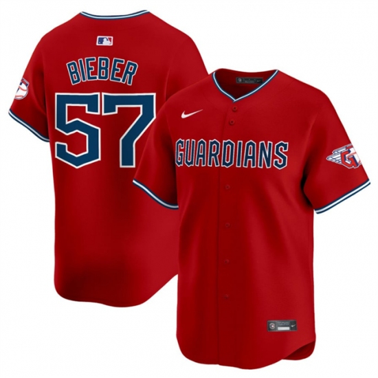 Men's Cleveland Guardians 57 Shane Bieber Red Alternate Limited Stitched Baseball Jersey