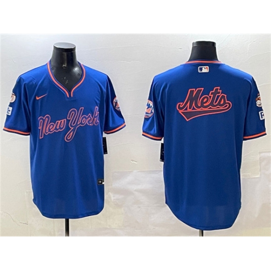 Men's New York Mets Team Big Logo Royal 2025 Spring Training Stitched Baseball Jersey
