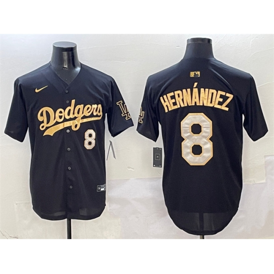 Men's Los Angeles Dodgers 8 Enrique Hernandez Black Gold Limited Stitched Baseball Jersey