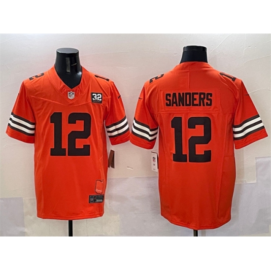 Men's Cleveland Browns 12 Shedeur Sanders Orange 2025 Draft F.U.S.E. With Jim Brown Memorial & Home Vapor Limited Football Stitched Jersey