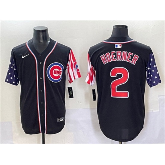 Men's Chicago Cubs 2 Nico Hoerner Black 2025 Independence Day Vapor Premier Limited Stitched Baseball Jersey