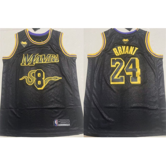 Men's Los Angeles Lakers Front 8 Back 24 Kobe Bryant Black Stitched Basketball Jersey