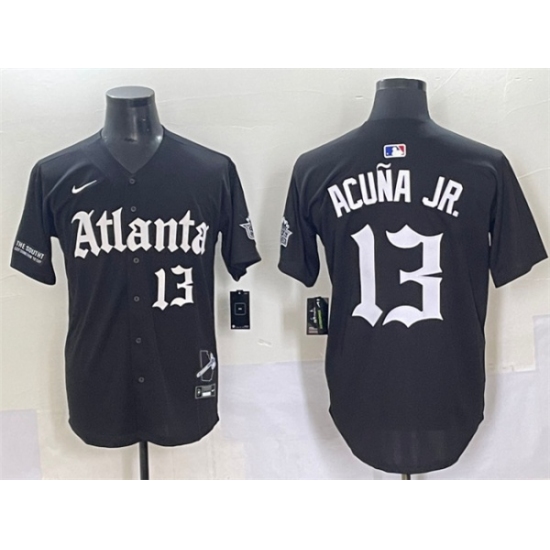Men's Atlanta Braves 13 Ronald Acuna Jr. Black Gothic South x Outkast Edition Vapor Limited Stitched Baseball Jersey