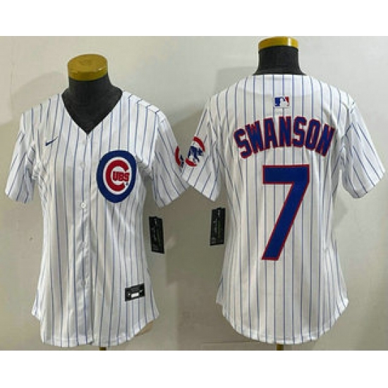 Women's Chicago Cubs 7 Dansby Swanson White Limited Stitched Jersey