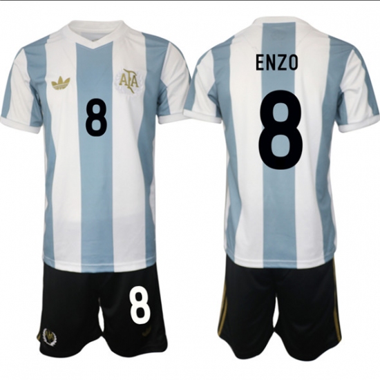Men's Argentina 8 Enzo White Blue 2024-25 50th Anniversary Home Soccer Jersey Suit