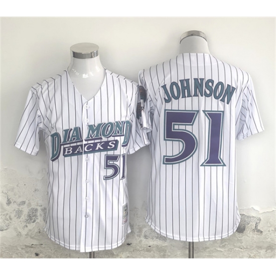 Men's Arizona Diamondbacks 51 Randy Johnson White Throwback Cool Base Stitched Baseball Jersey