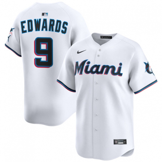 Men's Miami Marlins 9 Xavier Edwards White 2024 Home Limited Stitched Baseball Jersey
