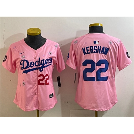 Women's Los Angeles Dodgers 22 Clayton Kershaw Pink 2025 Tokyo Series Limited Stitched Baseball Jersey(Run Small)