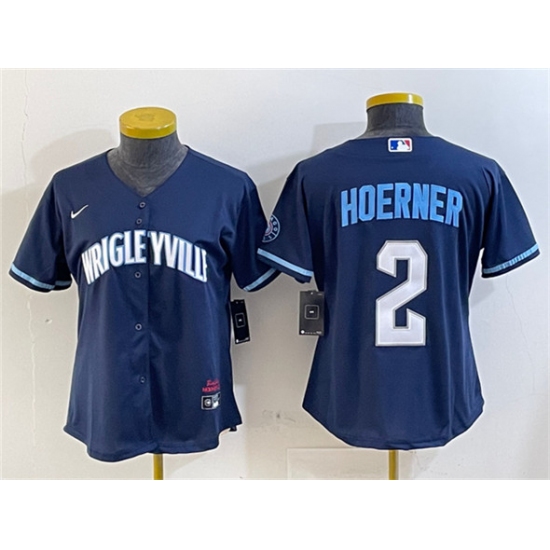 Women's Chicago Cubs 2 Nico Hoerner Navy City Connect Stitched Jersey