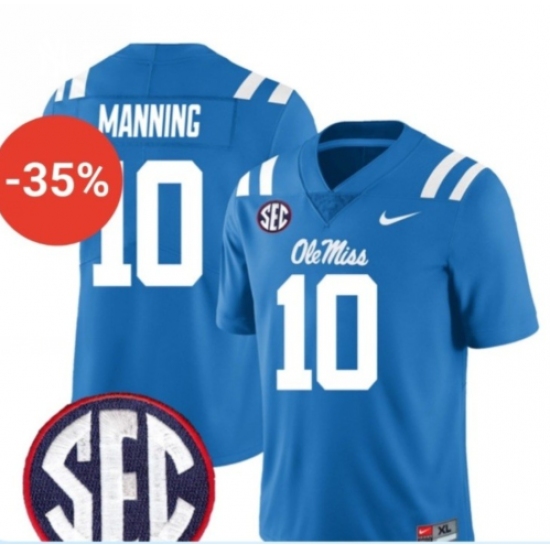 Men's Ole Miss Rebels 10 Eli Manning Blue F.U.S.E. Stitched Jersey