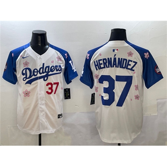 Men's Los Angeles Dodgers 37 Teoscar Hernandez White Royal 2025 Tokyo Series Limited Stitched Baseball Jersey
