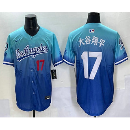 Men's Los Angeles Dodgers 17 Shohei Ohtani Japanese Blue 2025 City Connect Limited Stitched Jersey