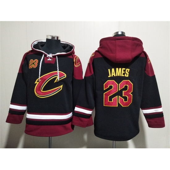 Men's Cleveland Cavaliers 23 LeBron James Black Red Ageless Must-Have Lace-Up Pullover Hoodie