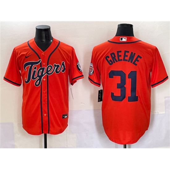 Men's Detroit Tigers 31 Riley Greene Orange With Cool Base Stitched Baseball Jersey