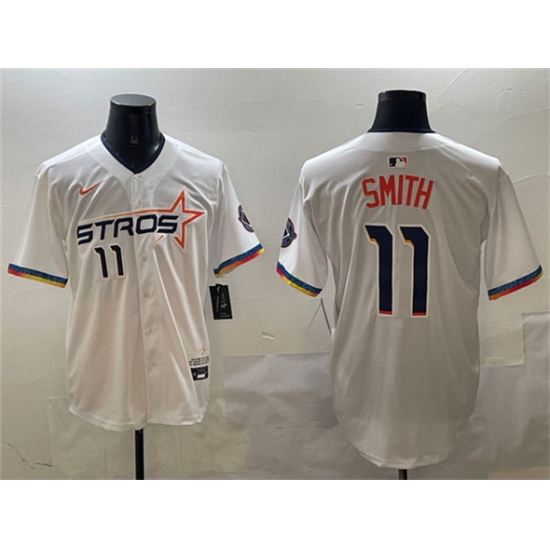 Men's Houston Astros 11 Cam Smith White 2025 City Connect Limited Stitched Baseball Jersey