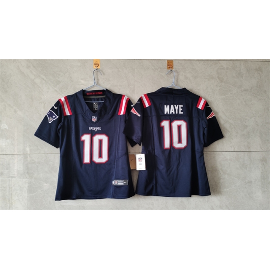 Women's New England Patriots 10 Drake Maye 2024 F.U.S.E. Navy Vapor Untouchable Limited Stitched Jersey(Run Small)